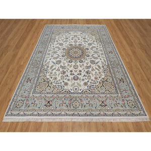 8'x10'1" Winter White, Nain with Flower Medallion Design, 250 KPSI, Wool and Silk, Soft Pile, Hand Knotted, Oriental Rug FWR549192