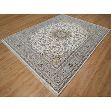 Load image into Gallery viewer, 8&#39;x10&#39;1&quot; Winter White, Nain with Flower Medallion Design, 250 KPSI, Wool and Silk, Soft Pile, Hand Knotted, Oriental Rug FWR549192