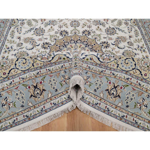 8'x10'1" Winter White, Nain with Flower Medallion Design, 250 KPSI, Wool and Silk, Soft Pile, Hand Knotted, Oriental Rug FWR549192