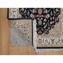 Load image into Gallery viewer, 2&#39;8&quot;x4&#39;2&quot; Caviar Blue, 250 KPSI, Nain with Flower Medallion Design, Hand Knotted, Wool and Silk, Sample, Mat, Oriental Rug FWR549198