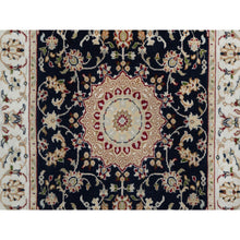 Load image into Gallery viewer, 2&#39;8&quot;x4&#39;2&quot; Caviar Blue, 250 KPSI, Nain with Flower Medallion Design, Hand Knotted, Wool and Silk, Sample, Mat, Oriental Rug FWR549198