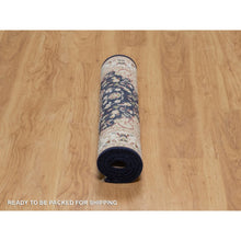 Load image into Gallery viewer, 2&#39;8&quot;x4&#39;2&quot; Caviar Blue, 250 Kpsi, Nain With Flower Medallion Design, Hand Knotted, Wool And Silk, Sample, Mat, Oriental Rug FWR549198