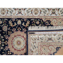 Load image into Gallery viewer, 2&#39;8&quot;x4&#39;2&quot; Caviar Blue, 250 KPSI, Nain with Flower Medallion Design, Hand Knotted, Wool and Silk, Sample, Mat, Oriental Rug FWR549198