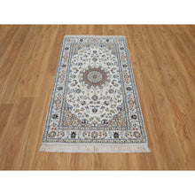 Load image into Gallery viewer, 3&#39;2&quot;x5&#39;3&quot; Daisy White, Nain with Flower Medallion Design, Hand Knotted, Wool and Silk, 250 KPSI, Soft Pile, Oriental Rug FWR549210