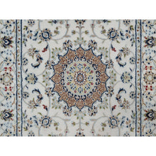 Load image into Gallery viewer, 3&#39;2&quot;x5&#39;3&quot; Daisy White, Nain with Flower Medallion Design, Hand Knotted, Wool and Silk, 250 KPSI, Soft Pile, Oriental Rug FWR549210