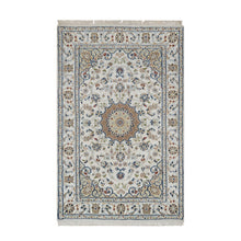 Load image into Gallery viewer, 2&#39;7&quot;x4&#39; Snow White, 250 KPSI, Soft Pile, Nain with Flower Medallion Design, Hand Knotted, Wool and Silk, Mat, Sample, Oriental Rug FWR549252
