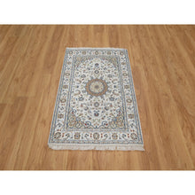 Load image into Gallery viewer, 2&#39;7&quot;x4&#39; Snow White, 250 KPSI, Soft Pile, Nain with Flower Medallion Design, Hand Knotted, Wool and Silk, Mat, Sample, Oriental Rug FWR549252