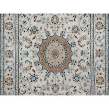 Load image into Gallery viewer, 2&#39;7&quot;x4&#39; Snow White, 250 KPSI, Soft Pile, Nain with Flower Medallion Design, Hand Knotted, Wool and Silk, Mat, Sample, Oriental Rug FWR549252