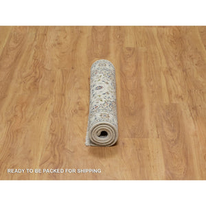 2'7"x4' Snow White, 250 KPSI, Soft Pile, Nain with Flower Medallion Design, Hand Knotted, Wool and Silk, Mat, Sample, Oriental Rug FWR549252