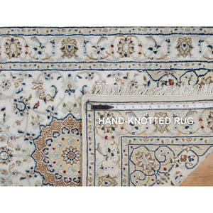 2'7"x4' Snow White, 250 Kpsi, Soft Pile, Nain With Flower Medallion Design, Hand Knotted, Wool And Silk, Mat, Sample, Oriental Rug FWR549252