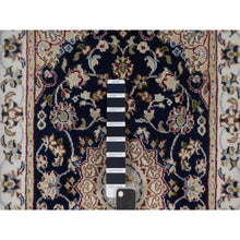 Load image into Gallery viewer, 2&#39;1&quot;x3&#39;2&quot; Midnight Blue, Wool and Silk, Nain with Flower Medallion Design, Soft Pile, 250 KPSI, Hand Knotted, Sample, Mat, Oriental Rug FWR549264