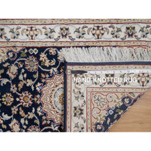 Load image into Gallery viewer, 2&#39;1&quot;x3&#39;2&quot; Midnight Blue, Wool And Silk, Nain With Flower Medallion Design, Soft Pile, 250 Kpsi, Hand Knotted, Sample, Mat, Oriental Rug FWR549264