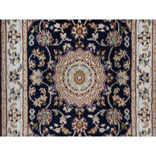 Load image into Gallery viewer, 2&#39;1&quot;x3&#39;2&quot; Midnight Blue, Nain With Flower Medallion Design, Wool And Silk, Hand Knotted, 250 Kpsi, Sample, Mat, Oriental Rug FWR549270