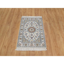 Load image into Gallery viewer, 2&#39;1&quot;x3&#39;3&quot; Daisy White, Nain with Flower Medallion Design, Hand Knotted, Wool and Silk, 250 KPSI, Soft Pile, Mat, Sample, Oriental Rug FWR549276