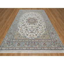 Load image into Gallery viewer, 8&#39;7&quot;x12&#39; Whisper White, Wool and Silk, Nain with Flower Medallion Design, 250 KPSI, Soft Pile, Hand Knotted, Oriental Rug FWR549282