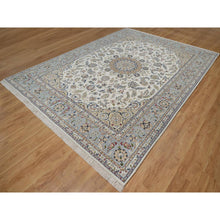 Load image into Gallery viewer, 8&#39;7&quot;x12&#39; Whisper White, Wool and Silk, Nain with Flower Medallion Design, 250 KPSI, Soft Pile, Hand Knotted, Oriental Rug FWR549282