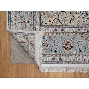 8'7"x12' Whisper White, Wool and Silk, Nain with Flower Medallion Design, 250 KPSI, Soft Pile, Hand Knotted, Oriental Rug FWR549282