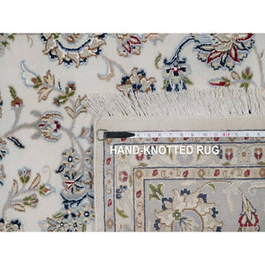 8'7"x12' Whisper White, Wool and Silk, Nain with Flower Medallion Design, 250 KPSI, Soft Pile, Hand Knotted, Oriental Rug FWR549282