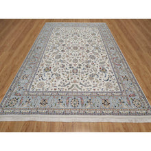 Load image into Gallery viewer, 9&#39;1&quot;x12&#39; Pristine White, Hand Knotted, Nain With All Over Flower Design, 250 Kpsi, Wool And Silk, Soft Pile, Oriental Rug FWR549294