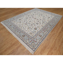 Load image into Gallery viewer, 9&#39;1&quot;x12&#39; Pristine White, Hand Knotted, Nain With All Over Flower Design, 250 Kpsi, Wool And Silk, Soft Pile, Oriental Rug FWR549294