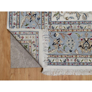 9'1"x12' Pristine White, Hand Knotted, Nain with All Over Flower Design, 250 KPSI, Wool and Silk, Soft Pile, Oriental Rug FWR549294
