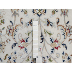 9'1"x12' Pristine White, Hand Knotted, Nain with All Over Flower Design, 250 KPSI, Wool and Silk, Soft Pile, Oriental Rug FWR549294
