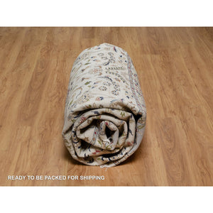 9'1"x12' Pristine White, Hand Knotted, Nain with All Over Flower Design, 250 KPSI, Wool and Silk, Soft Pile, Oriental Rug FWR549294