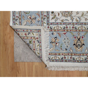 8'10"x12' Pearl White, Nain with All Over Flower Design, 250 KPSI, Wool and Silk, Hand Knotted, Soft Pile, Oriental Rug FWR549306