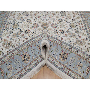 8'10"x12' Pearl White, Nain with All Over Flower Design, 250 KPSI, Wool and Silk, Hand Knotted, Soft Pile, Oriental Rug FWR549306