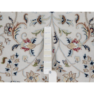 8'10"x12' Pearl White, Nain with All Over Flower Design, 250 KPSI, Wool and Silk, Hand Knotted, Soft Pile, Oriental Rug FWR549306