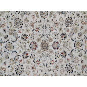 8'10"x12' Pearl White, Nain with All Over Flower Design, 250 KPSI, Wool and Silk, Hand Knotted, Soft Pile, Oriental Rug FWR549306
