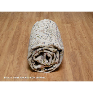 8'10"x12' Pearl White, Nain with All Over Flower Design, 250 KPSI, Wool and Silk, Hand Knotted, Soft Pile, Oriental Rug FWR549306