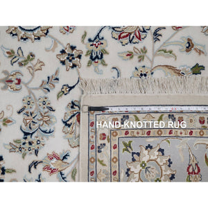 8'10"x12' Pearl White, Nain With All Over Flower Design, 250 Kpsi, Wool And Silk, Hand Knotted, Soft Pile, Oriental Rug FWR549306