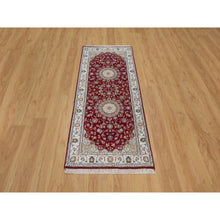 Load image into Gallery viewer, 2&#39;6&quot;x6&#39; Syrah Red, Nain with Flower Medallion Design, Hand Knotted, Wool and Silk, 250 KPSI, Soft Pile, Runner, Oriental Rug FWR549312