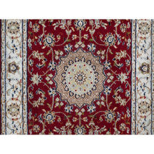 Load image into Gallery viewer, 2&#39;6&quot;x6&#39; Syrah Red, Nain With Flower Medallion Design, Hand Knotted, Wool And Silk, 250 Kpsi, Soft Pile, Runner, Oriental Rug FWR549312