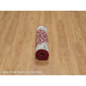 2'6"x6' Syrah Red, Nain with Flower Medallion Design, Hand Knotted, Wool and Silk, 250 KPSI, Soft Pile, Runner, Oriental Rug FWR549312