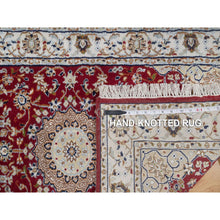 Load image into Gallery viewer, 2&#39;6&quot;x6&#39; Syrah Red, Nain with Flower Medallion Design, Hand Knotted, Wool and Silk, 250 KPSI, Soft Pile, Runner, Oriental Rug FWR549312
