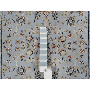 2'9"x10'3" Light Blue, Nain with Flower Medallion Design, 250 KPSI, Wool and Silk, Hand Knotted, Soft Pile, Runner, Oriental Rug FWR549318
