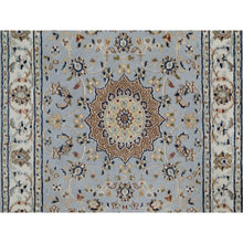 Load image into Gallery viewer, 2&#39;9&quot;x10&#39;3&quot; Light Blue, Nain With Flower Medallion Design, 250 Kpsi, Wool And Silk, Hand Knotted, Soft Pile, Runner, Oriental Rug FWR549318