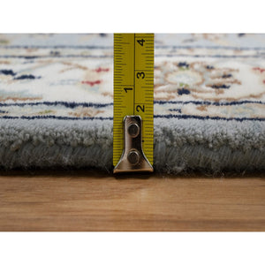 2'9"x10'3" Light Blue, Nain with Flower Medallion Design, 250 KPSI, Wool and Silk, Hand Knotted, Soft Pile, Runner, Oriental Rug FWR549318