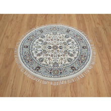 Load image into Gallery viewer, 3&#39;1&quot;x3&#39;1&quot; Pristine White, Nain with All Over Flower Design, 250 KPSI, Wool and Silk, Hand Knotted, Soft Pile, Round, Oriental Rug FWR549330