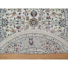 Load image into Gallery viewer, 3&#39;1&quot;x3&#39;1&quot; Pristine White, Nain with All Over Flower Design, 250 KPSI, Wool and Silk, Hand Knotted, Soft Pile, Round, Oriental Rug FWR549330