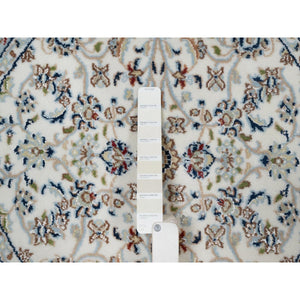 3'1"x3'1" Pristine White, Nain with All Over Flower Design, 250 KPSI, Wool and Silk, Hand Knotted, Soft Pile, Round, Oriental Rug FWR549330