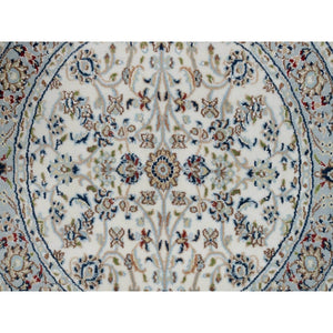 3'1"x3'1" Pristine White, Nain with All Over Flower Design, 250 KPSI, Wool and Silk, Hand Knotted, Soft Pile, Round, Oriental Rug FWR549330