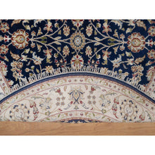 Load image into Gallery viewer, 5&#39;1&quot;x5&#39;1&quot; Caviar Blue, Nain With All Over Floral Pattern, Wool And Silk, 250 Kpsi, Soft Pile, Hand Knotted, Round, Oriental Rug FWR549336