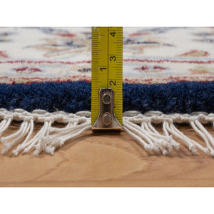 5'1"x5'1" Caviar Blue, Nain with All Over Floral Pattern, Wool and Silk, 250 KPSI, Soft Pile, Hand Knotted, Round, Oriental Rug FWR549336