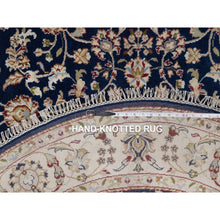 Load image into Gallery viewer, 5&#39;1&quot;x5&#39;1&quot; Caviar Blue, Nain With All Over Floral Pattern, Wool And Silk, 250 Kpsi, Soft Pile, Hand Knotted, Round, Oriental Rug FWR549336