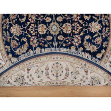 Load image into Gallery viewer, 5&#39;x5&#39; Midnight Blue, Nain with All Over Flower Design, Wool and Silk, Soft Pile, 250 KPSI, Hand Knotted, Round, Oriental Rug FWR549342