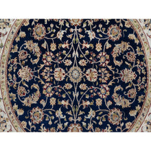 Load image into Gallery viewer, 5&#39;x5&#39; Midnight Blue, Nain with All Over Flower Design, Wool and Silk, Soft Pile, 250 KPSI, Hand Knotted, Round, Oriental Rug FWR549342