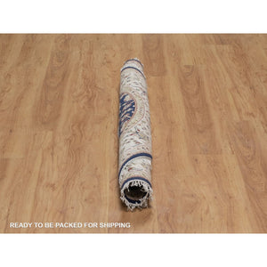 5'x5' Midnight Blue, Nain with All Over Flower Design, Wool and Silk, Soft Pile, 250 KPSI, Hand Knotted, Round, Oriental Rug FWR549342